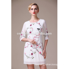 New Fashion elegant Chinese Apricot Floral Dress Short Sleeve Evening Dress